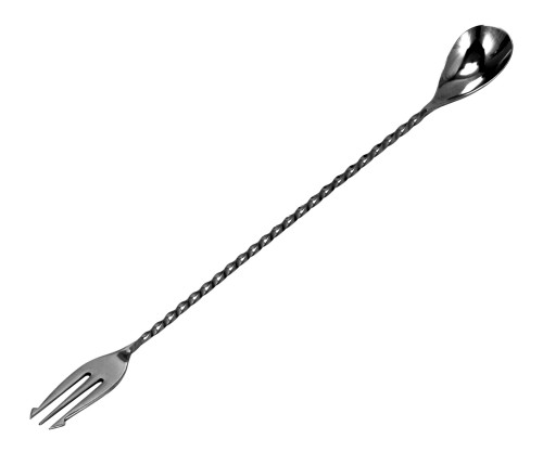 Łyżka barmańska z widelcem, 30 cm, czarna