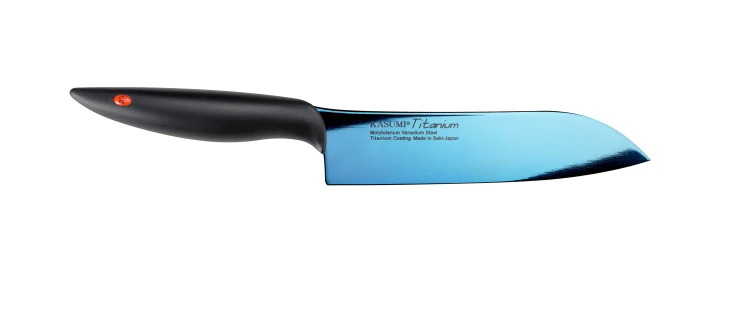 Nóż Santoku, 18 cm, kuty, niebieski, Titanium